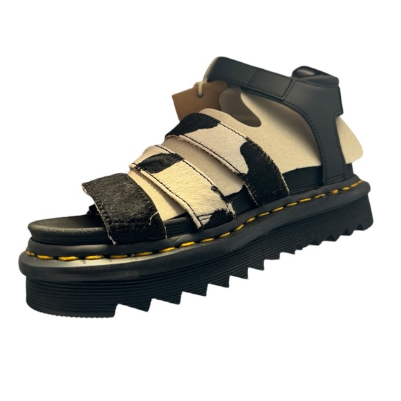 Dr. Martens Blaire Genuine Calf Hair Platform Sandal Black White Size 7 - Picture 6 of 10